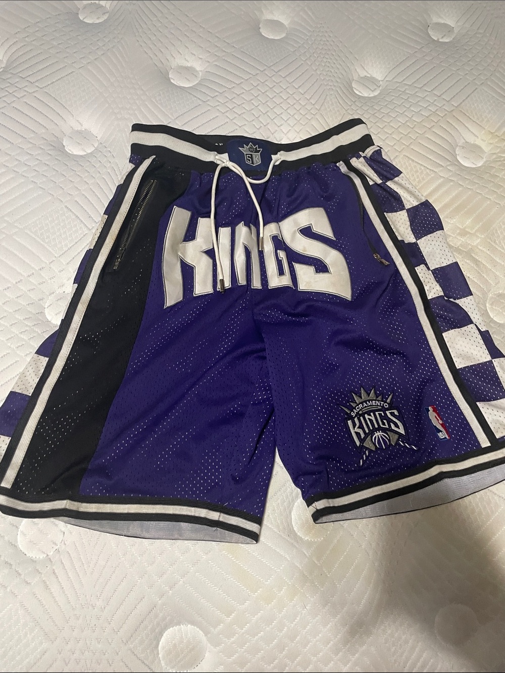 Just Don Purple and Black Mesh Basketball Shorts with Checkered Trim